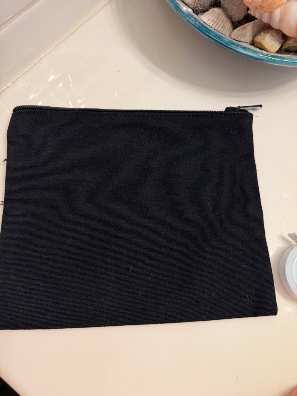 Black Canvas Zipper Pouch with White Slogan - Picture 2 of 2